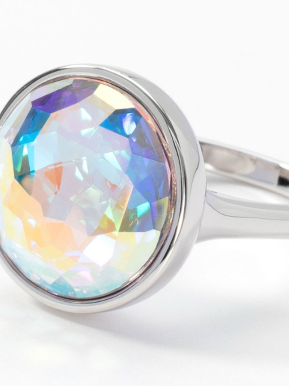 Touchstone Crystal FANTASTY RING size 10 aurore borealis & rhodium BNIB stunning